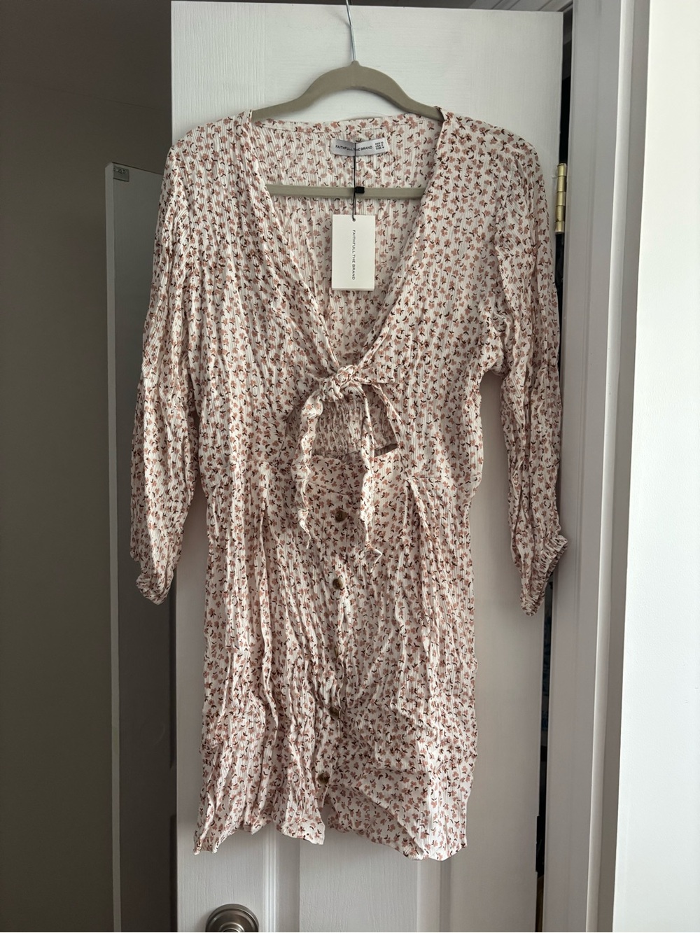 Faithfull the Brand Cream Dress with Dusty Pink Floral Print